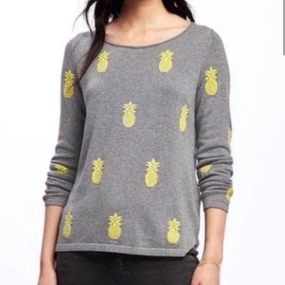 OLD NAVY Pineapple Crewneck Cotton Blend Sweatshirt Pullover Gray Yellow Sz S - Picture 3 of 9